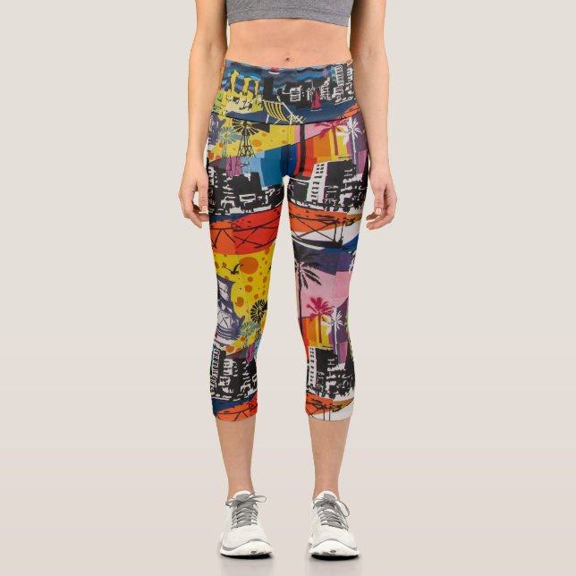 Colorful Graffiti Design Capri Leggings (Front)
