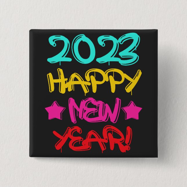 Colorful Graffiti Happy New Year 2023 in Retro Button (Front)