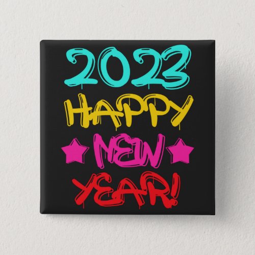 Colorful Graffiti Happy New Year 2023 in Retro Button