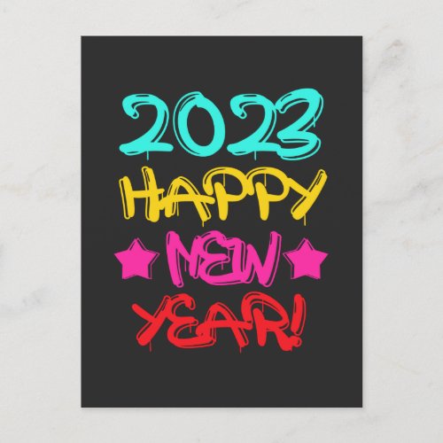 Colorful Graffiti Happy New Year 2023 in Retro Postcard