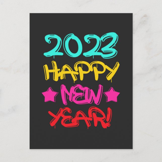 Colorful Graffiti Happy New Year 2023 in Retro Postcard (Front)