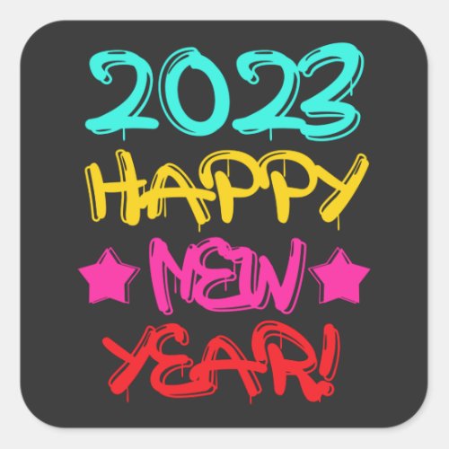 Colorful Graffiti Happy New Year 2023 in Retro Square Sticker