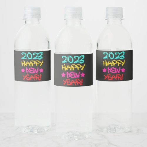 Colorful Graffiti Happy New Year 2023 in Retro Water Bottle Label
