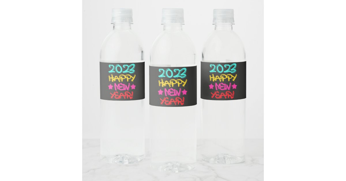 Colorful Graffiti Happy New Year 2023 in Retro Water Bottle ...