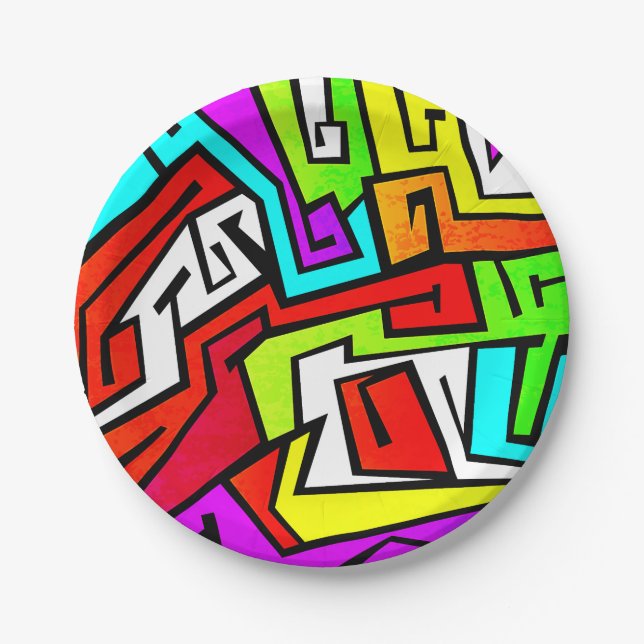Colorful graffiti illustration paper plates (Front)