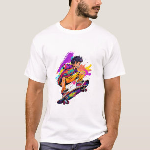 Colorful Graffiti Illustration Skateboarding boy T-Shirt