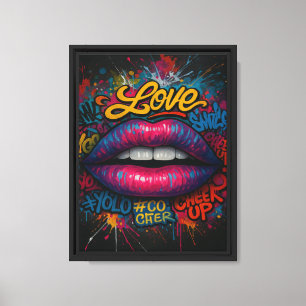 Colorful Graffiti Lips with Love and YOLO Splash Canvas Print