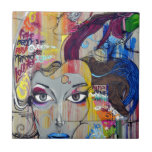 Colorful Graffiti Of Woman With Tags Tile at Zazzle