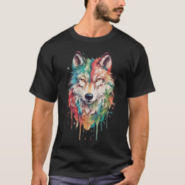 Colorful Graffiti Painted Wolf Portrait T-Shirt
