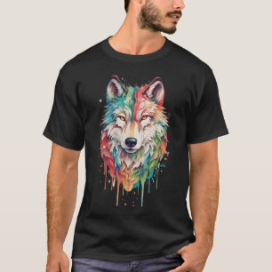 Colorful Graffiti Painted Wolf Portrait T-Shirt