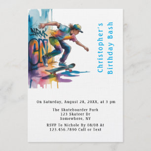 Colorful Graffiti Skateboarder Birthday Bash Invitation