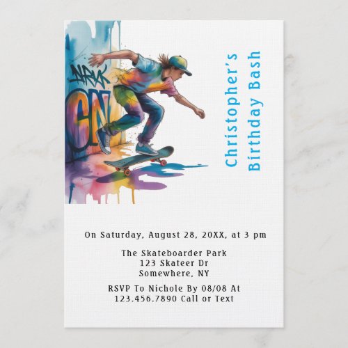 Colorful Graffiti Skateboarder Birthday Bash 