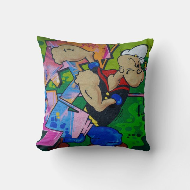 Colorful Graffiti Street Art cartoon popeye Throw Pillow (Front)