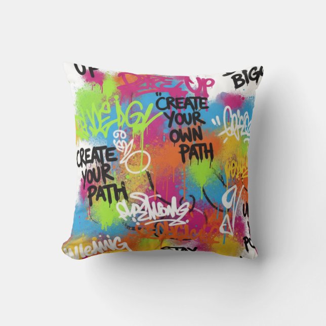 Colorful Graffiti Street Art Throw Pillow (Front)