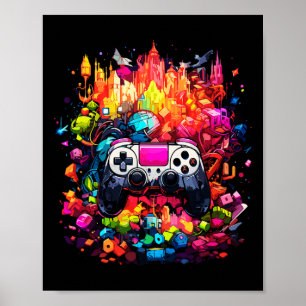 Colorful Graffiti Tie Dye Splash Video Game Contro Poster