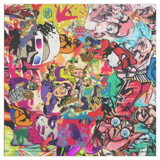 Colorful graffiti wall collage  fabric