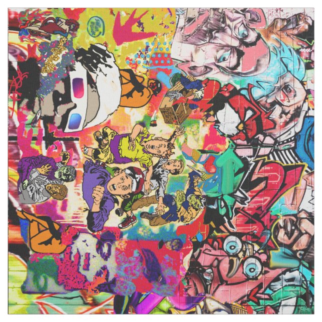 Colorful graffiti wall collage  fabric (Swatch)