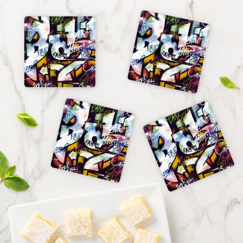 Colorful Graffiti Words Coaster Set