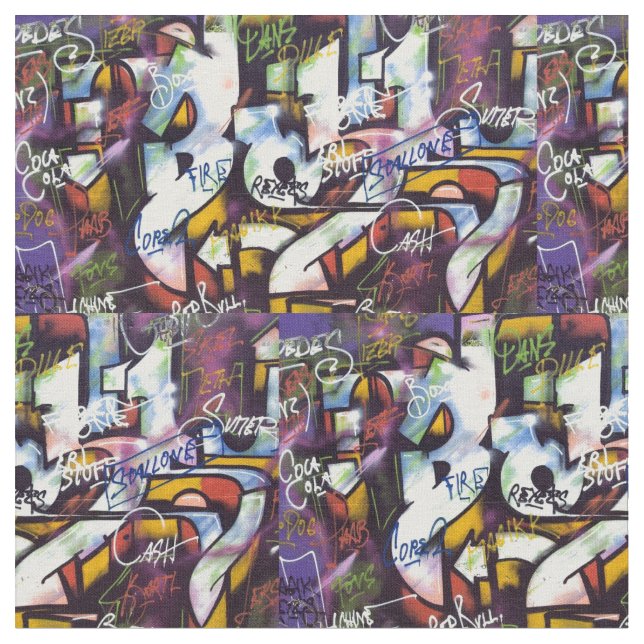 Colorful Graffiti Words Fabric (Close Up)