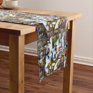Colorful Graffiti Words Short Table Runner