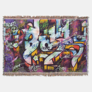 Colorful Graffiti Words Throw Blanket