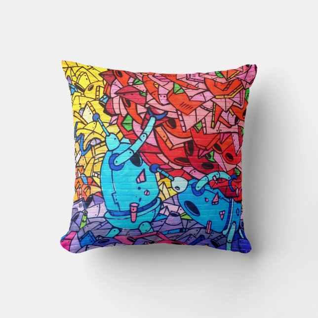 Colorful Grafitti Art Throw Pillow (Front)