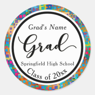 Colorful Grafitti Modern Graduation Celebration 2 Classic Round Sticker