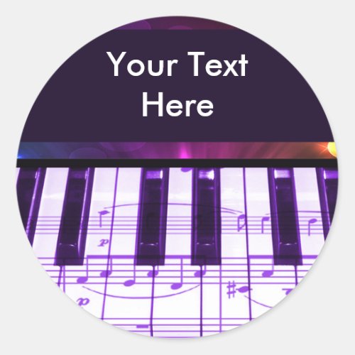 Colorful Grand Piano Keyboard and Music Notes Classic Round Sticker