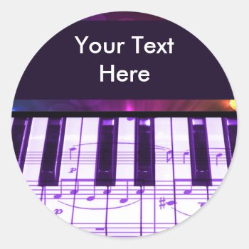 Colorful Grand Piano Keyboard And Music Notes Classic Round Sticker by dreamlyn at Zazzle