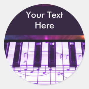Colorful Grand Piano Keyboard and Music Notes Classic Round Sticker