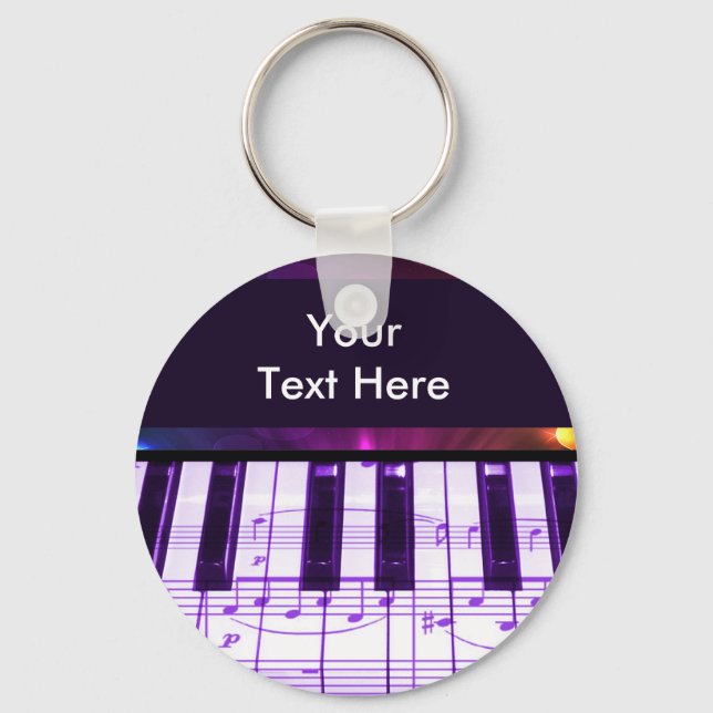 Colorful Grand Piano Keyboard and Music Notes Keychain (Front)