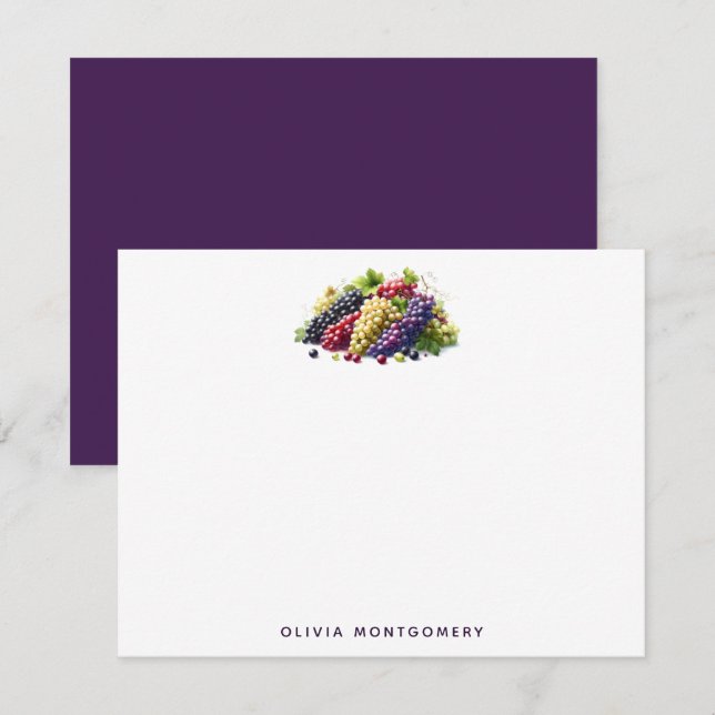 Colorful Grape Bunches Custom Name Personal Note Card (Front/Back)