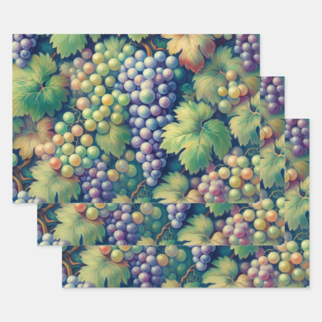 Colorful Grape Pattern Decoupage Wrapping Paper Sheets (Set)