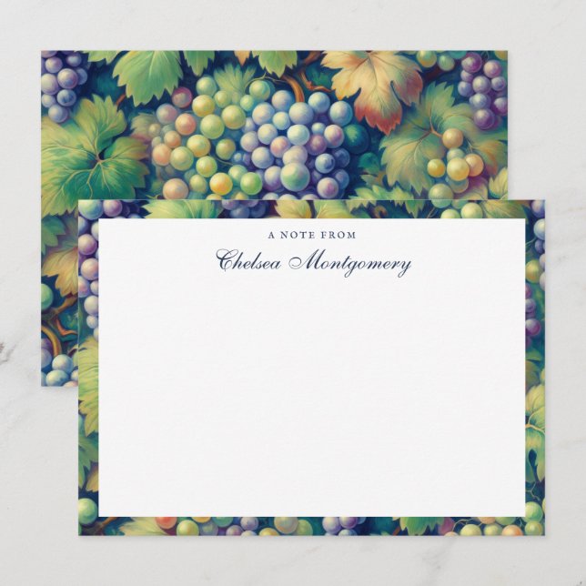 Colorful Grape Pattern Name Personal Note Card (Front/Back)