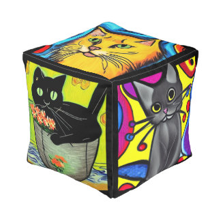 Colorful Graphic Cats Pouf