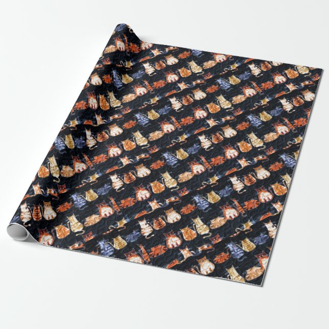 Colorful Graphic Cats Wrapping Paper (Unrolled)
