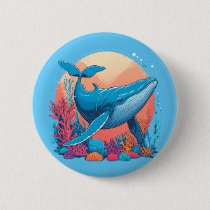 Colorful Graphic Design Of A Whale Button