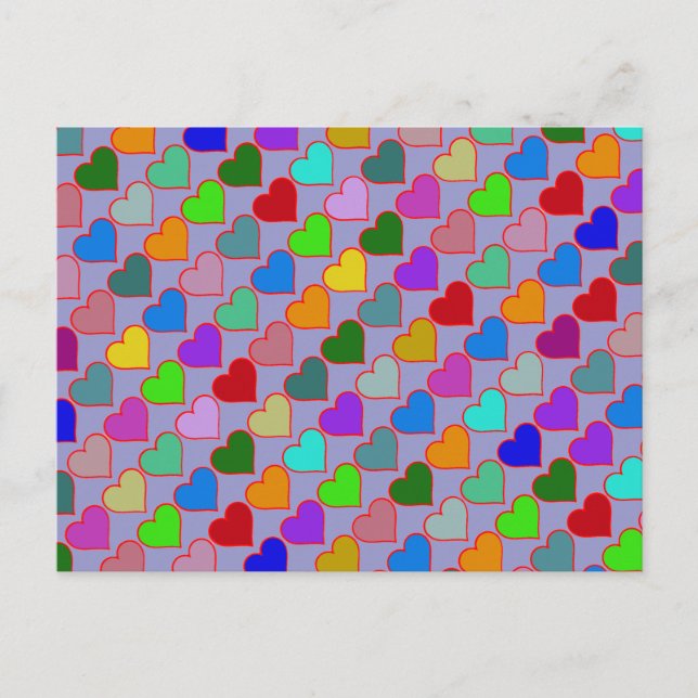 colorful graphic hearts girly pattern postcard (Front)