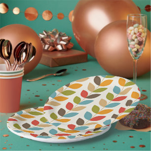Colorful graphic leaves pattern paper plates