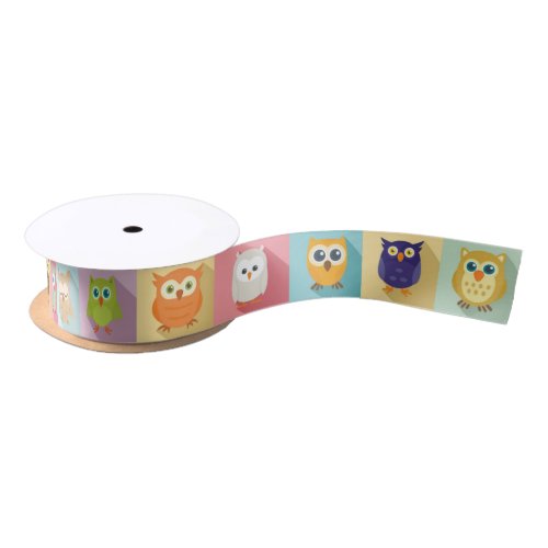 Colorful Graphic Owls Satin Ribbon