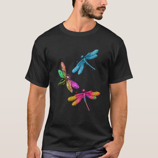 Colorful Graphic Pattern Dragonfly Flying Animal T-Shirt (Front)