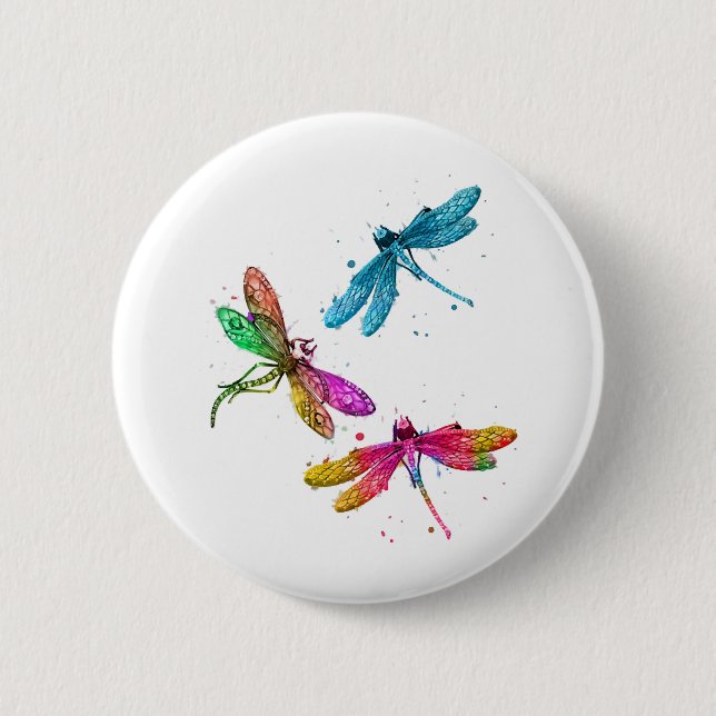 Colorful Graphic Pattern Dragonfly Funny Flying Button (Front)