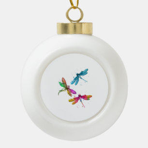 Colorful Graphic Pattern Dragonfly Funny Flying Ceramic Ball Christmas Ornament