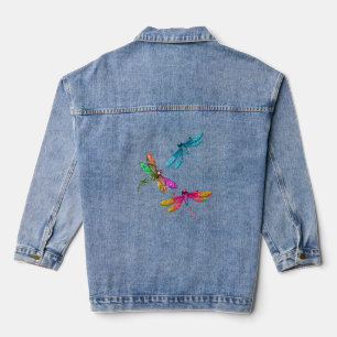 Colorful Graphic Pattern Dragonfly Funny Flying Denim Jacket