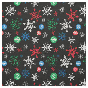 Colorful Graphic Snowflakes on Black Fabric