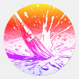 Colorful Graphic Style Brush Paint Splotch Classic Round Sticker