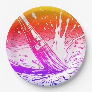 Colorful Graphic Style Brush Paint Splotch Paper Plates