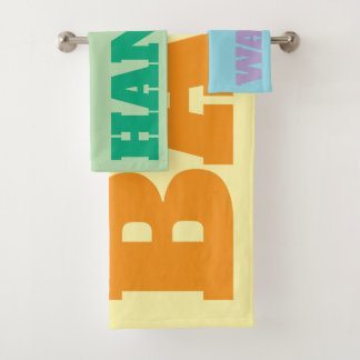 Colorful graphic text wash hand and bath Towel set