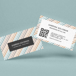 Colorful Gray Stripes Pastel Colors QR CODE  Business Card
