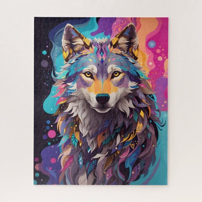 Colorful Gray Wolf Neon Colors Jigsaw Puzzle (Vertical)